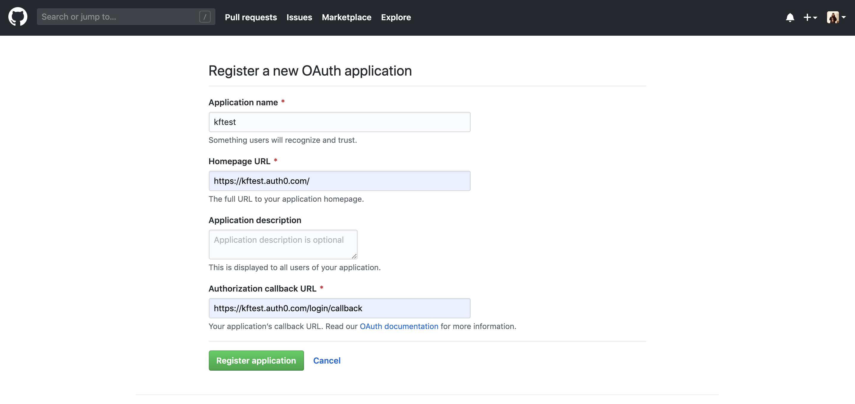 Github Oauth App Register Details